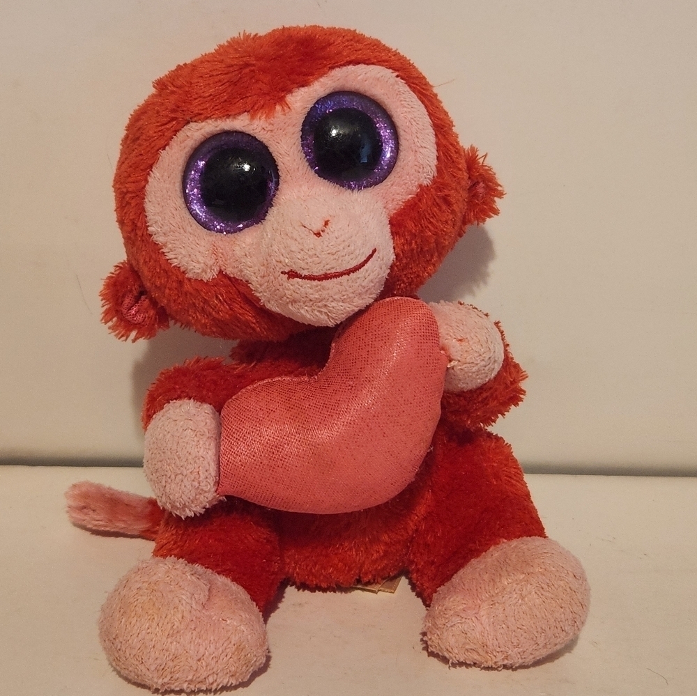 6” Ty Valentines Day Charming the Red Monkey Holding Heart Plush